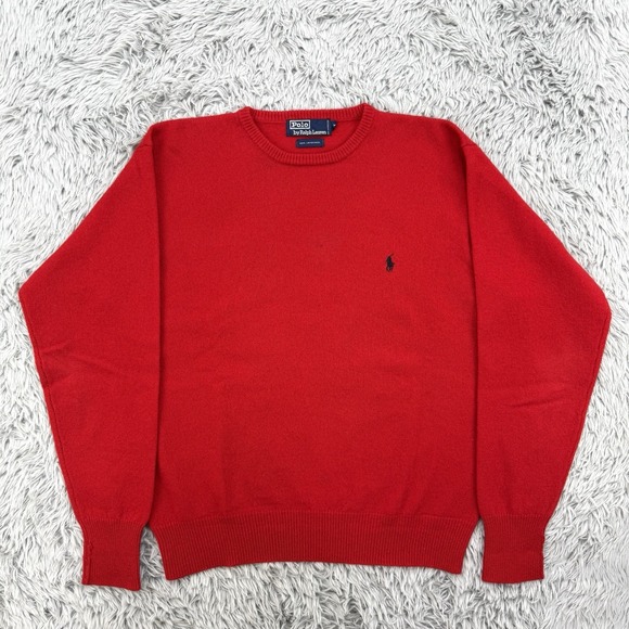 Polo Ralph Lauren Sweater Men's M Red VTG 90s 100% Lambswool Old Money Preppy - Picture 1 of 8